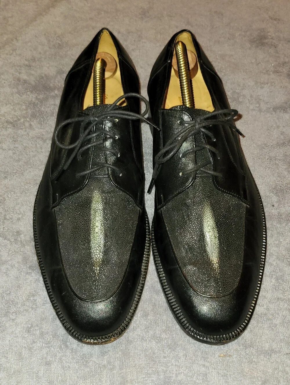 Men's Python and Stingray Black Leather Bespoke Lace-Up Dress Shoes 10